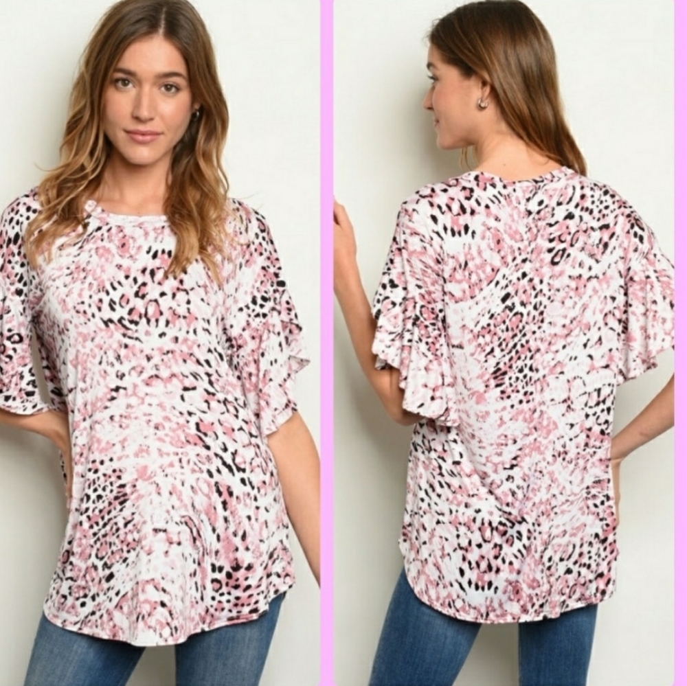Pink Leopard Print Tops